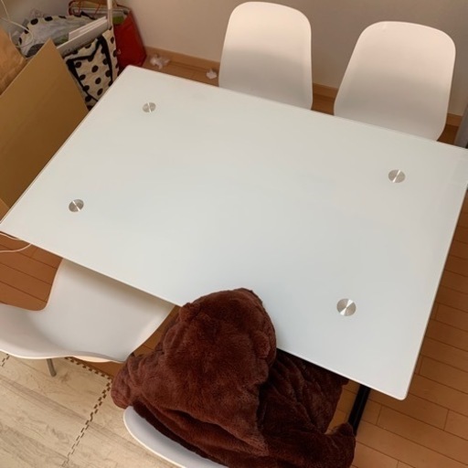 【お買い得品】ニトリ ガラステーブル 高調整可 IKEA 白イス