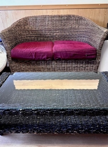 アジアン家具　ラタンソファ　ラタンソファ　テーブル　セット売り