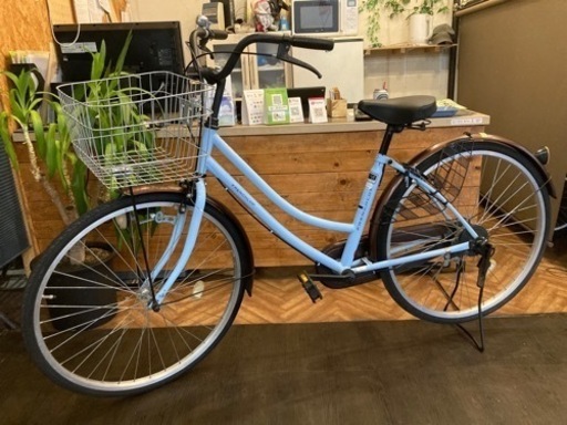 【前輪タイヤ新品！】26インチ自転車　水色×ブラウン