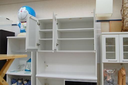 (株)丸仙工業 レンジボード 幅115×奥45×高209cm ホワイト×ブラック 114フラットOP 食器棚 キッチンボード  札幌市 清田区 平岡