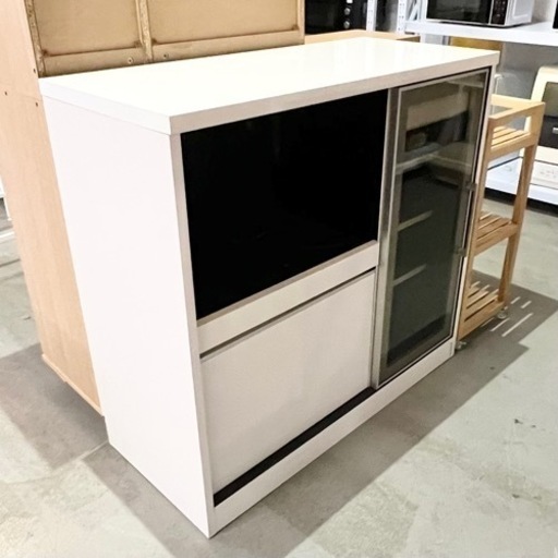 キッチンボード 食器棚 ホワイト×ブラック 100×44.5×94cm