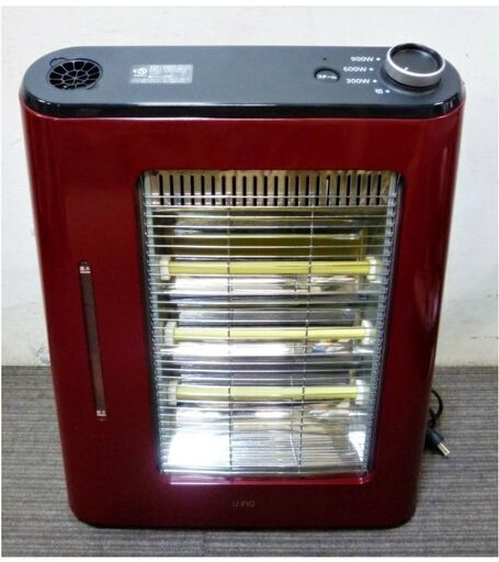 ユーイング　遠赤外線電気ストーブ　US-Q900L-R　2018年製　動作良好　3灯 300/600/900W 石英管ヒーター スチーム　ざくろレッド　U・ING