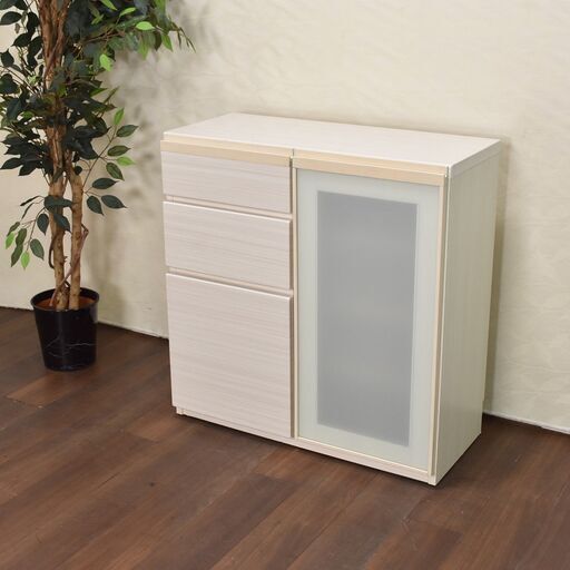 【ヤ取終了5/6】≪yt921ジ≫ サイドボード REVIEW 80 SIDE 幅80.5cm ホワイト系 キャビネット/リビング収納/玄関収納/食器棚/キッチンカウンター 51001-13