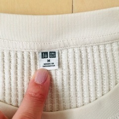 決まりました★UNIQLO ワッフルクルーネックTシャツ　オフホワイトの画像