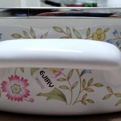 両手鍋　ホーロー　エジリールピナス　花柄　未使用品の画像