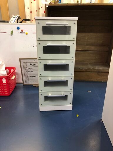 木製　５段チェスト　白×白　引き出し部レール