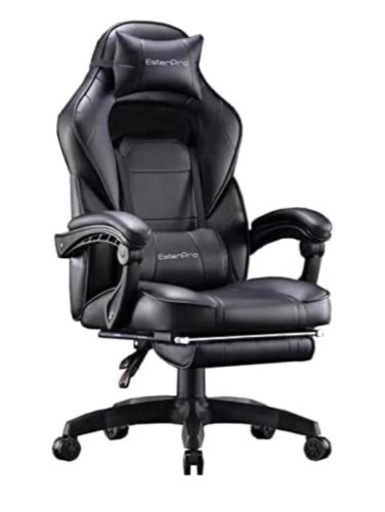 【中古】EstePro ゲーミングチェア オフィスチェア デスクチェア ゲーム用チェア リクライニング パソコンチェア ハイバック ヘッドレスト ランバーサポート ひじ掛け付き フットレスト付き 高さ調整機能 黒