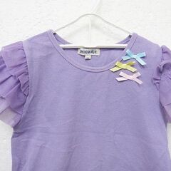 シューラルー SHOO・LA・RUE 女児 半袖カットソー Tシャツ チュール袖 リボンモチーフ 紫 パープル 120サイズ の画像