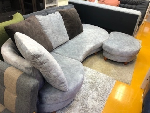 【リサイクルサービス八光】幅153㎝　3人掛けカウチソファ　デザート　ラウンド　グレー/ダークブラウン