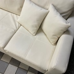 Crastina クラスティーナ カウチソファ3人掛け L字ソファ ホワイト コーナーソファ オットマン 三人掛け 本革 合皮 直接取引大歓迎の画像