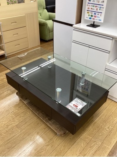 KJ-54【新入荷　リサイクル品】ニトリ　スプレンダーC120 ガラスセンターテーブル　ブラウン