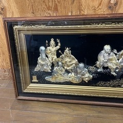 d1022503 黄金七福神 松庵 純金純銀鍍金 メッキ 飾額 飾物 宝船 縁起物 インテリア 開運 昭和レトロ 壁掛け 現状品 中古品の画像