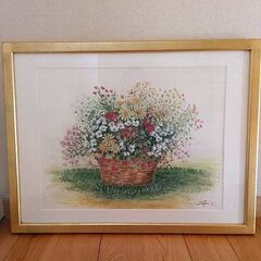 新宅光男作　コスモス　絵画　水彩画　の画像