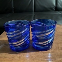 【あげます】切子風グラス　青
