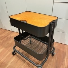 キッチンワゴン（二段）　マットブラック/木目