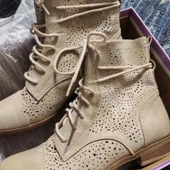 【美品】Graceland本革編み上げブーツベージュ24cmの画像