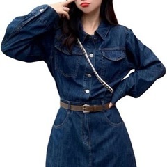 【新品】秋 デニムワンピース ミニ丈 長袖 レディース おしゃれ...