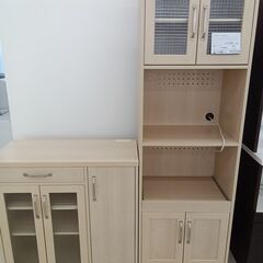 ★ジモティ割あり★  レンジボード2点セット ナチュラルベージュ H182×D41×W146 クリーニング済み HJ1042