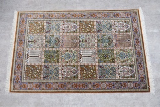 KJ-57【新入荷　リサイクル品】美品！！　ペルシャ絨毯　シルク　ヘキシティ柄