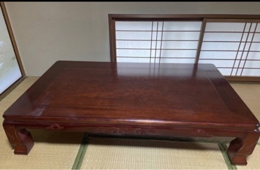 国産メーカーNICHIBI日美 天然木 重厚 彫刻入 和室テーブル 座卓 ちゃぶ台座敷机 足折り畳み可 和風モダン 150㎝幅　ローテーブル