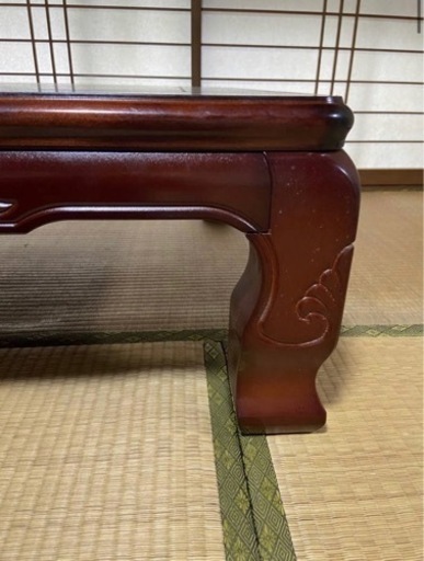 国産メーカーNICHIBI日美 天然木 重厚 彫刻入 和室テーブル 座卓 ちゃぶ台座敷机 足折り畳み可 和風モダン 150㎝幅　ローテーブル