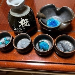 世論焼　ぐい呑みと灰皿　お菓子入れ　別の徳利付き