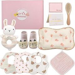 ☆Coussilice 出産祝いギフトセット 女の子 ベビー枕 スタイ ハンカチ 靴下など◆プレゼントにぴったり11点セットの画像