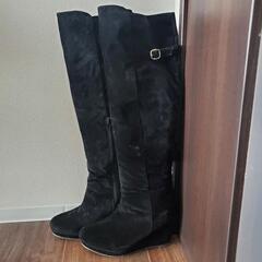 ベルベット ロングブーツ ニーハイブーツ 黒 美品♪の画像