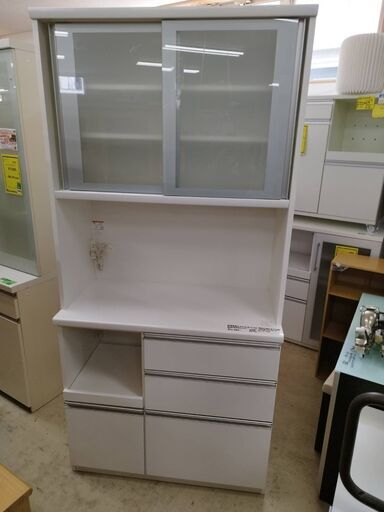 美品】パモウナ 食器棚 キッチンカウンター 白 ホワイト 幅100cm