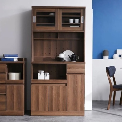 【超美品‼️】ロウヤ 90cm幅キッチンボード 食器棚 収納家具 木目調ダークブラウン♪