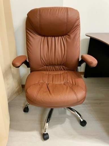 【美品】ヤマソロ オフィスチェア ハイバック 疲れにくい ロッキングデスクチェア ブラウン 合皮