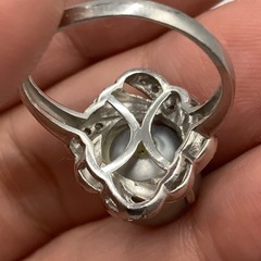 Pt900 プラチナ900 南洋黒蝶真珠 リング ダイヤリング 7.8g 0.15ct