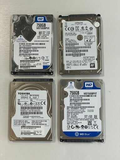 2.5インチHDD 750GB 【4個セット】 SerialATAハードディスク 動作確認済み TOSHIBA MK7575GS等