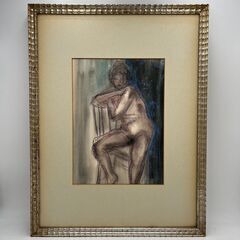 【 額装 】 パステル画 人物画 ガラス板 外寸縦64×横49×...