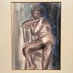 【 額装 】 パステル画 人物画 ガラス板 外寸縦64×横49×奥行2.5㎝ 木製 女性 裸婦 絵画 芸術 アート 壁掛け インテリア 喫茶店などの画像