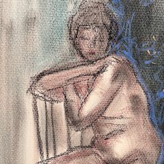 【 額装 】 パステル画 人物画 ガラス板 外寸縦64×横49×奥行2.5㎝ 木製 女性 裸婦 絵画 芸術 アート 壁掛け インテリア 喫茶店などの画像