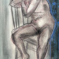 【 額装 】 パステル画 人物画 ガラス板 外寸縦64×横49×奥行2.5㎝ 木製 女性 裸婦 絵画 芸術 アート 壁掛け インテリア 喫茶店などの画像