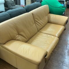 【お値下げしました!!】2Pソファ 2.5Pソファ 2Pワイド 黄色系 イエロー キャメルカラーライトブラウン レザー調 No.173● ※現金、クレジット、ぺイペイ、スマホ決済対応※