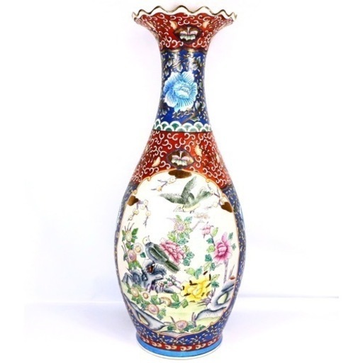 大花瓶 飾り壺 水壺 色絵 特大 美術品 骨董品 中国美術 花器
