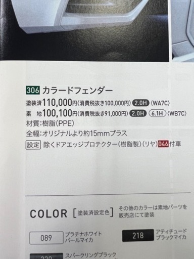 カローラクロス　モデリスタ　フェンダー新品　アティチュードブラックマイカ　218