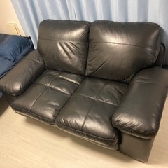 2人用ワイド本革ソファ(Sステイツ BK)