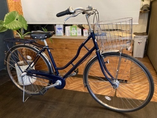 【ブリヂストン！前輪チューブ新品！】LEDオートライト　内装3段　27インチ自転車　マットブルー