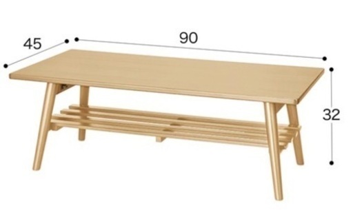 【美品】折りたたみローテーブル 棚付き(ナチュラル) 幅90×奥行45×高さ32cm