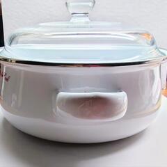 ★新品・未使用★　ガラス蓋付ホーロー両手鍋の画像