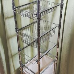 スライドカゴ式★スリム メタルラック スチールラック 棚　