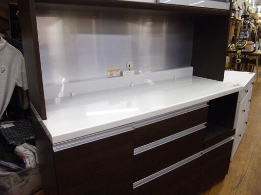 レンジボード 幅140cm パモウナ キッチン収納 食器棚 キッチンボード 大型 ブラウン 茶 札幌 厚別店