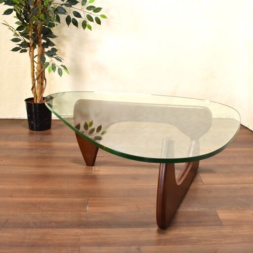 【ジモ取引終了7/22】≪zyt1166ジ≫ ガラス天板 センターテーブル/コーヒーテーブル リプロダクト品/イサムノグチレプリカ/三角/オーバル 50702-10