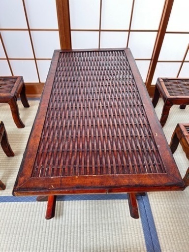竹藤細工、美術テーブル、椅子セット　値下げ商品