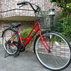 【メンテナンス済み】26インチ　シティサイクル　RED　６速　L...
