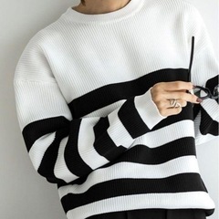 ur's ユアーズ オーバーサイズボーダーニットプルオーバーの画像